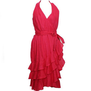 Pink Linen Ruffle Wrap Sleeveless Dress 10